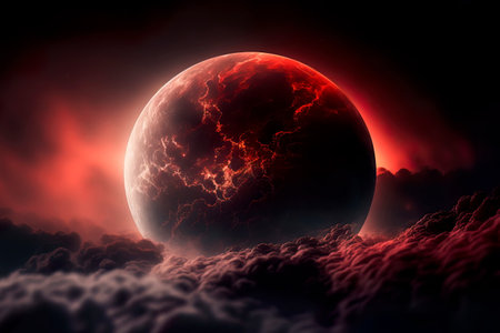Moon concept of a red full clouds Generative AIの素材