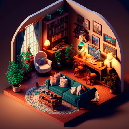 Isometric view of cozy living room Generative AIの素材