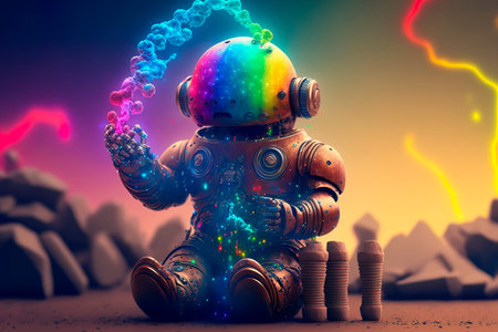 Surreal composition. Beautiful multicolored robot Generative AIの素材