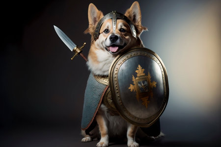 Dog character concept with shield in ancient ages Generative AIの素材