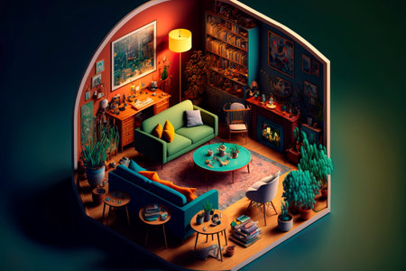Isometric view of cozy living room Generative AIの素材