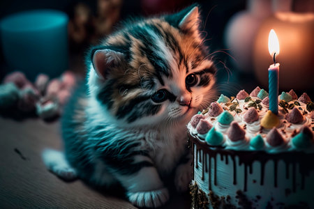 Adorable kitten celebrating a birthday Generative AIの素材