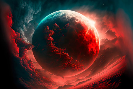 Moon concept of a red full clouds Generative AIの素材