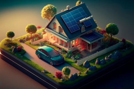 Green energy, solar energy panels. Environmental, Social, and Corporate House Governance concept.の素材