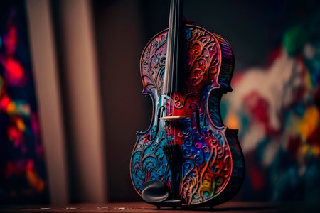 Abstract Cello on wooden background with bokeh Generative AIの素材