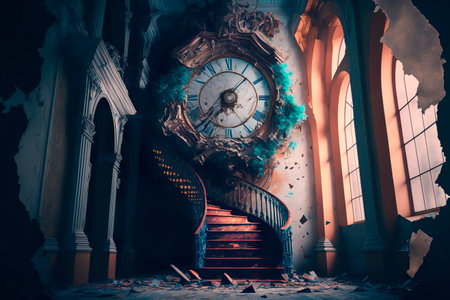 Surreal image of the clock staircase leading to the clock Generative AIの素材