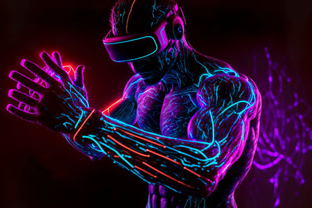 Neon man virtual reality digital technology VR Generative AIの素材