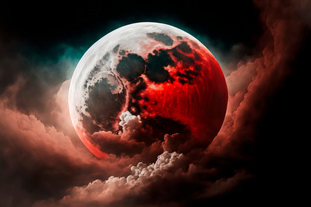Moon concept of a red full clouds Generative AIの素材