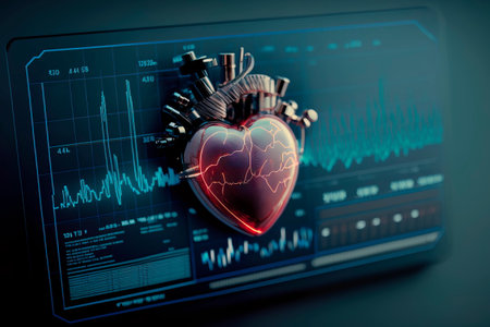 Blue background with heart beat line. medicine, pulse.Generative AIの素材