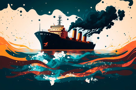 Oil spill pollution polluted water surface water Generative AIの素材