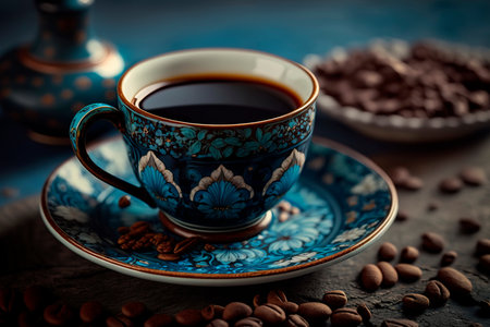 Fragrant black coffee on the table Generative AIの素材