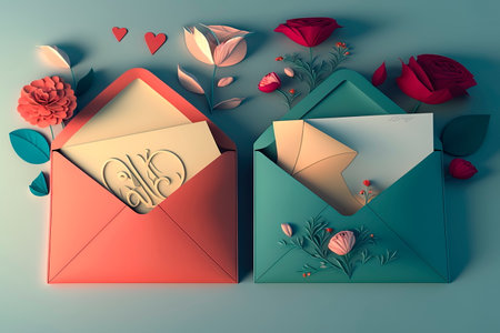love letter in an envelope with hearts Generative AIの素材