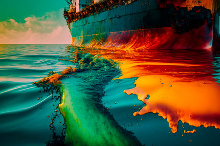 Oil spill pollution polluted water surface water Generative AIの素材