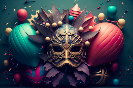 Colorful background carnival festival mask and balloon Generative AIの素材