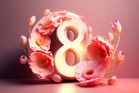 International women's day flowers shaped number eight Generative AIの素材