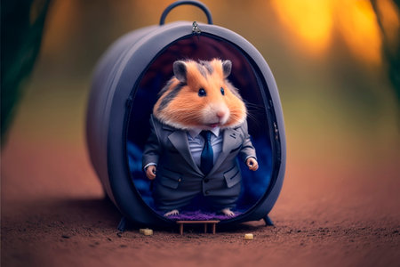 hamster in a suit going camping on work Generative AIの素材