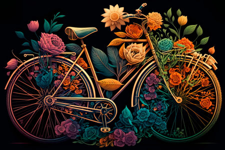 Bicycle with flower wheels.Generative AIの素材