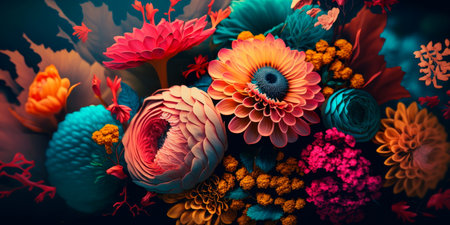 A close-up of a colorful bouquet of flowers Generative AIの素材