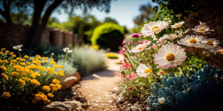Beautiful blooming flowers in a serene garden setting Generative AIの素材