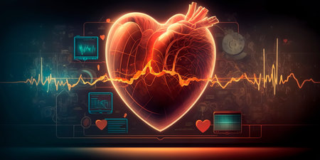 With heartbeat line. background medicine, pulse.Generative AIの素材