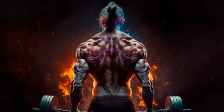 Athlete with a barbell. back view. Generative AIの素材