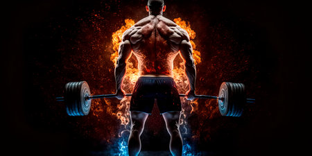 Athlete with a barbell. back view. Generative AIの素材