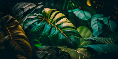 Lush green foliage in a tropical rainforest Generative AIの素材
