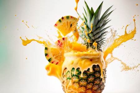 Fresh ripe pineapple splashing juice waves Generative AIの素材