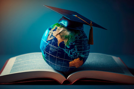 World book day, globe open book over the planet Generative AIの素材