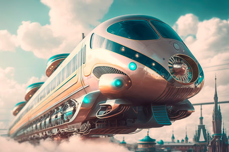 flying passenger train. Future concept Generative AIの素材