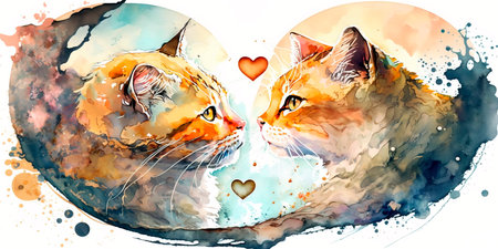 Two cats love each other, cats kiss, print for you Generativeの素材