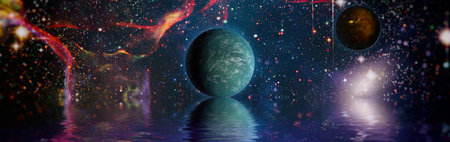 Planet reflected in water from space showing all they beauty.