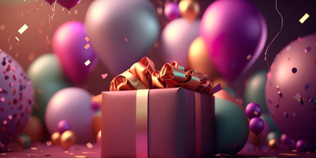 birthday banner. space with gifts and balloon decoration element for greeting design Generativeの素材