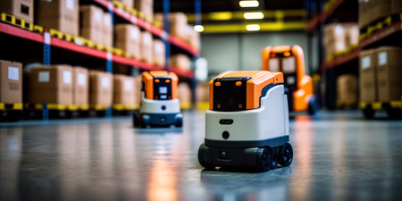 Assistant robots for warehouses and logistics.Generativeの素材