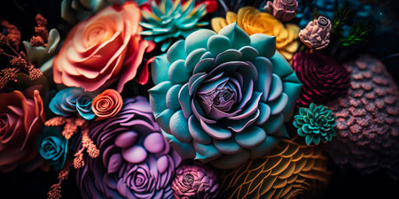 A close-up of a colorful bouquet of flowers Generativeの素材