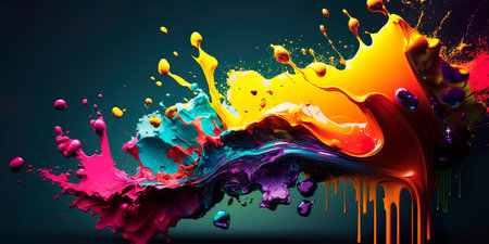 Colorful abstract art with splashes of paint and drips Generativeの素材