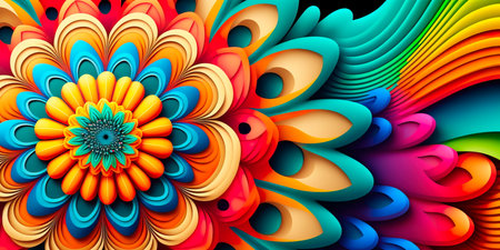 Psychedelic flower patterns on a bright background Generativeの素材