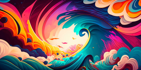 Bold psychedelic waves on a bright background Generativeの素材