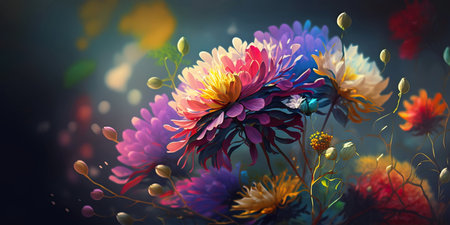 Colorful Bokeh Flower Background: A Burst of Vibrant Blooms Generativeの素材