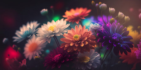 Colorful Bokeh Flower Background: A Burst of Vibrant Blooms Generativeの素材