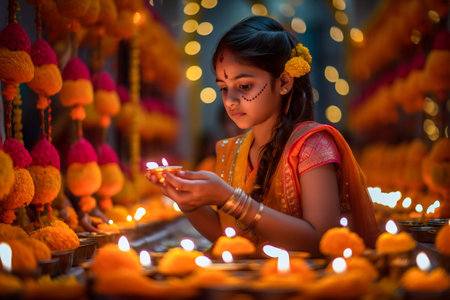 Diwali festival of lights with traditional dress and decorations Generativeの素材