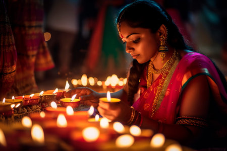 Diwali festival of lights with traditional dress and decorations Generativeの素材