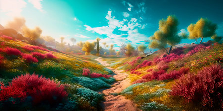 Vibrant and colorful spring landscape for a poster Generativeの素材