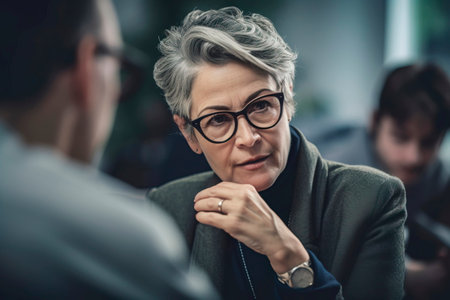 Mature Businesswoman Discussing Strategy with Colleagues Generativeの素材