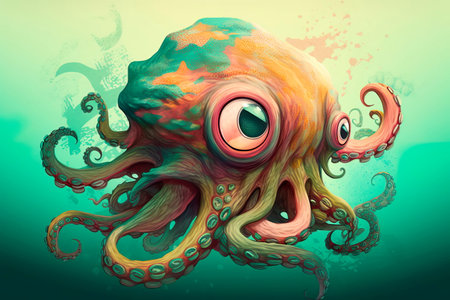 Cartoon style of octopus printing card featuring Generativeの素材