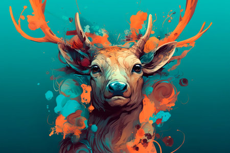 Cartoon style of elk for printing card featuring Generativeの素材