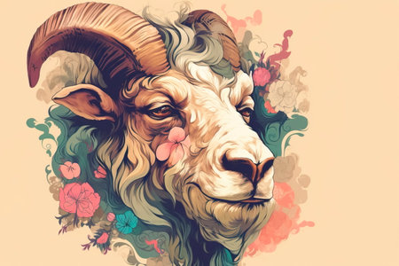 Cartoon style of goat printing card featuringの素材