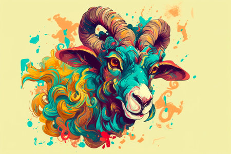 Cartoon style of goat printing card featuringの素材