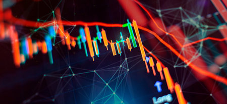 stock market investment trading. Financial chart with up trend line graph.の写真素材