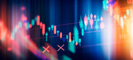 Bar graphs, Diagrams, financial figures. Abstract glowing forex chart interface wallpaper. Investment, trade, stock,の写真素材